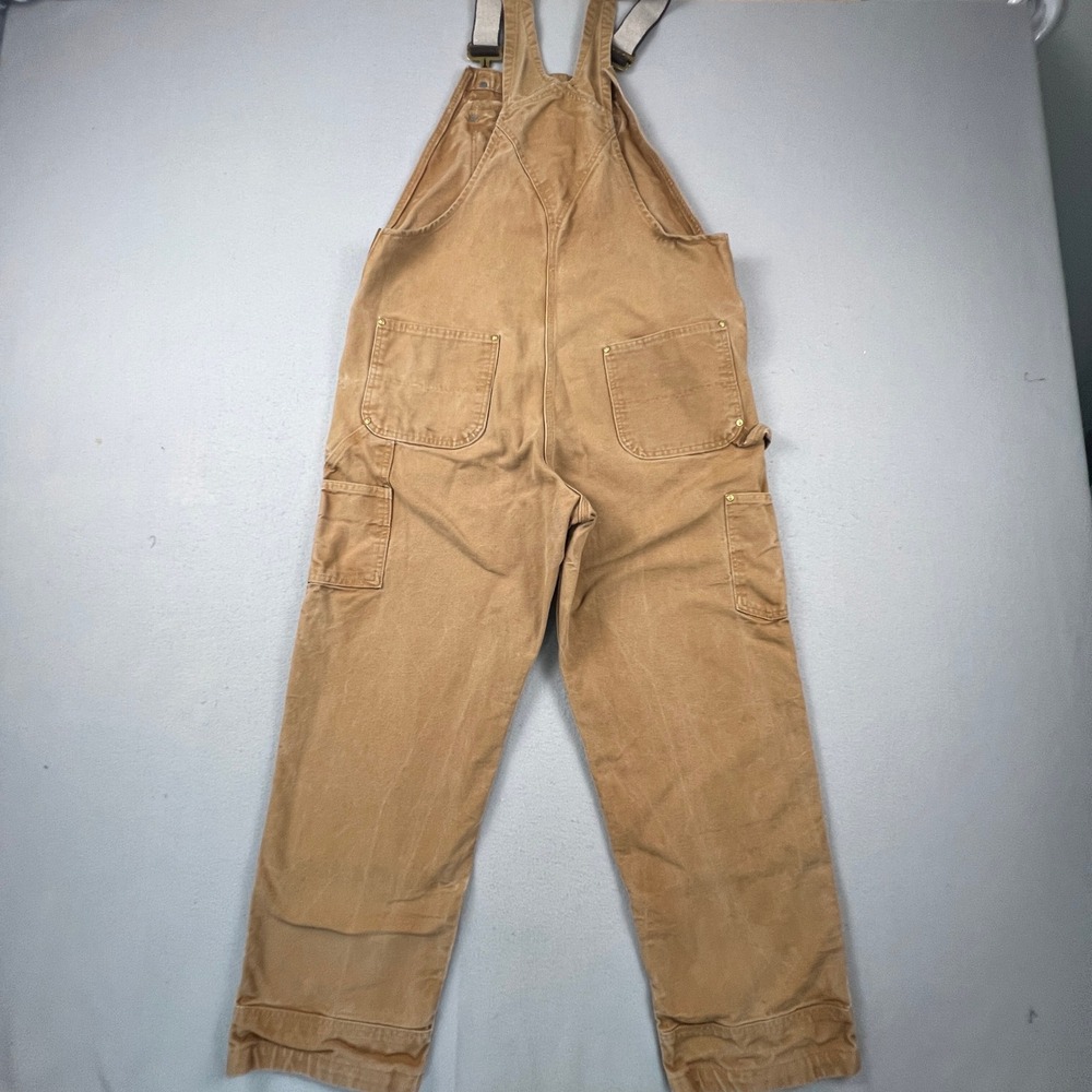 Carhartt Overalls Mens 38x32 Brown Duck Canvas Relaxed Fit R01-M Workwear Bibs - Picture 3 of 16